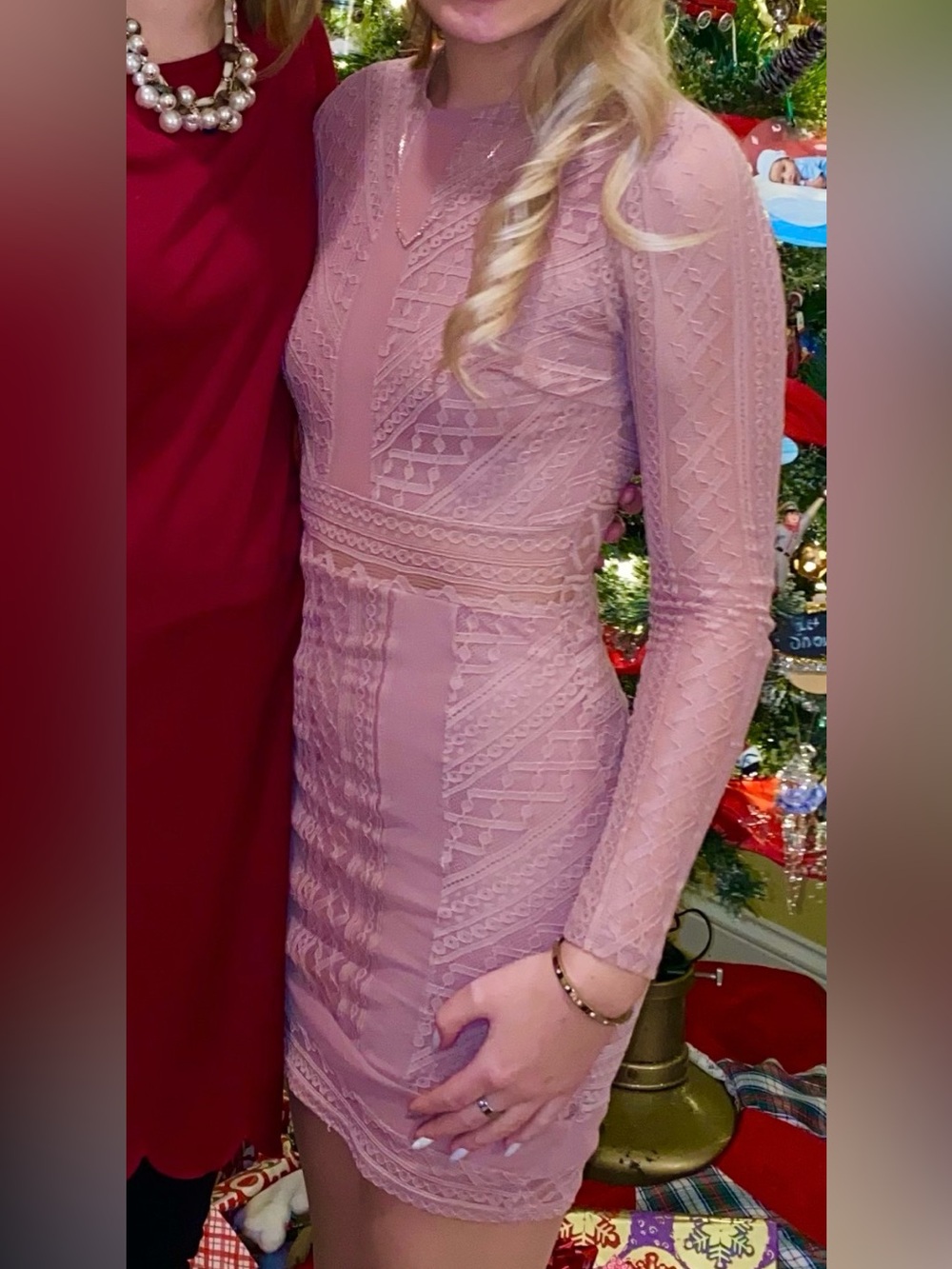 Windsor Lace Long-Sleeve Bodycon Dress in Dusty Rose